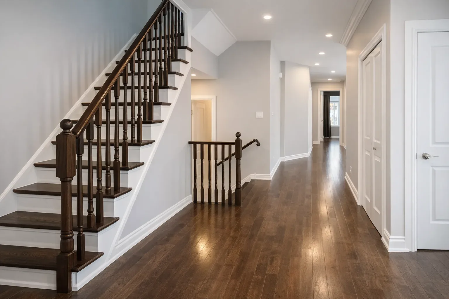 Finished modern staircase and hallway